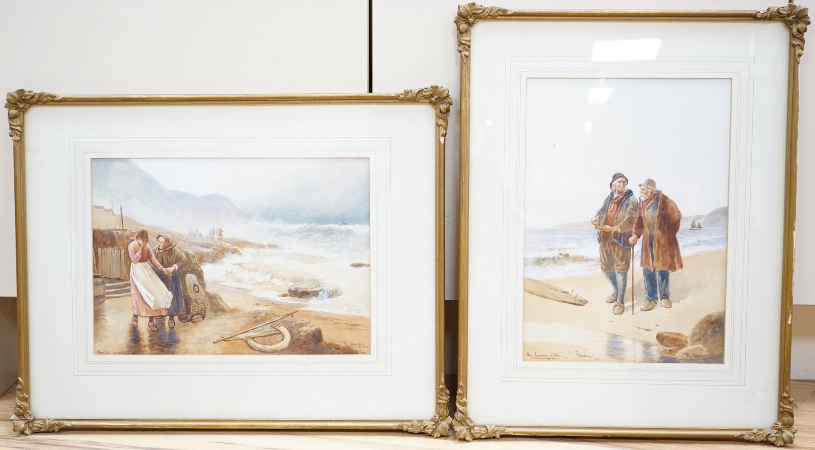 Rose Douglas (1893-1998), two Cornish watercolours, comprising 'The Evening of Life' and 'When the Lifeboat is Out', each signed, 34 x 24cm. Condition - fair